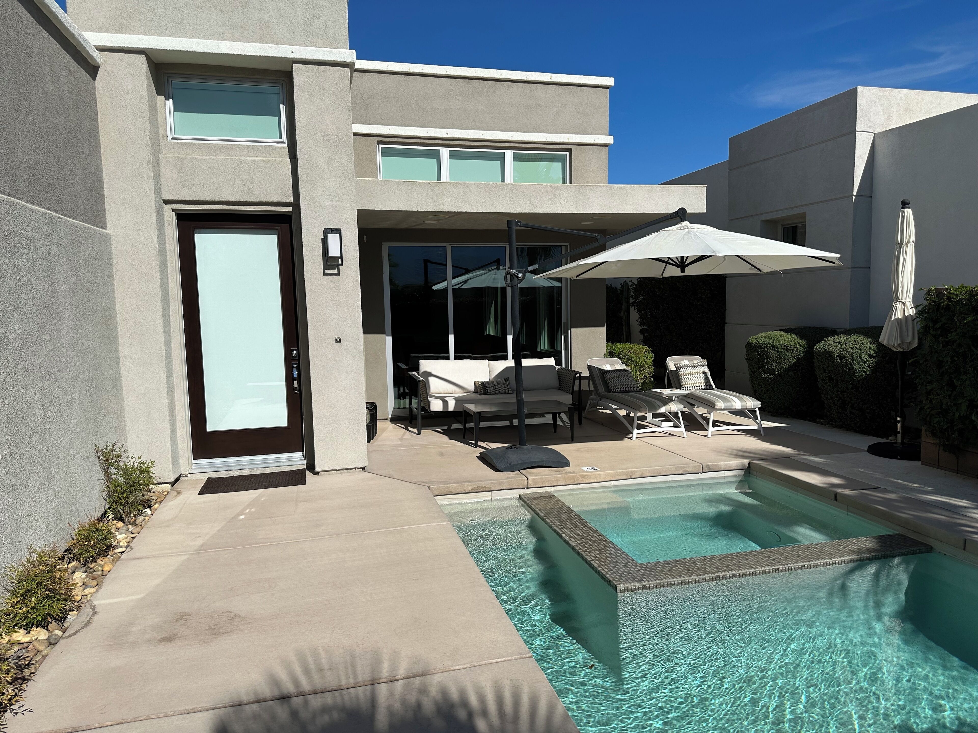 Modern two bedroom home in Palm Springs with private pool and hot tub.