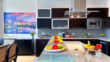 Fridge, microwave, oven, dishwasher