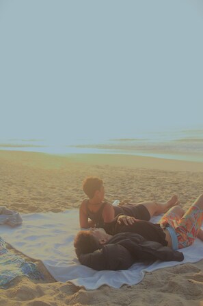 On the beach, white sand