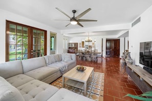 Villa, Ground Floor (Elina) | Living area | 55-inch LED TV with digital channels, streaming services