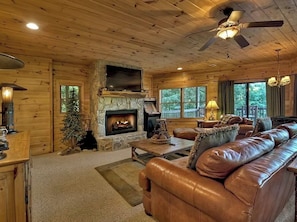 Smart TV, fireplace, video games, DVD player