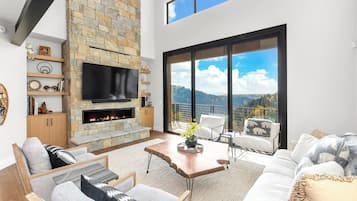 Smart TV, fireplace, foosball, books