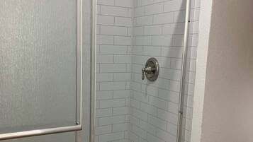 Shower, towels, soap, shampoo