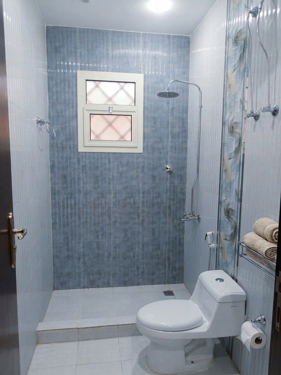 Separate bathtub and shower, hair dryer, bidet, towels