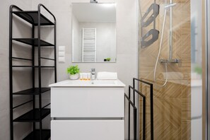 Apartment, 1 Bedroom, Balcony | Bathroom | Shower, free toiletries, towels, soap - Bright Apartment for 4 by Renters (Warsaw)