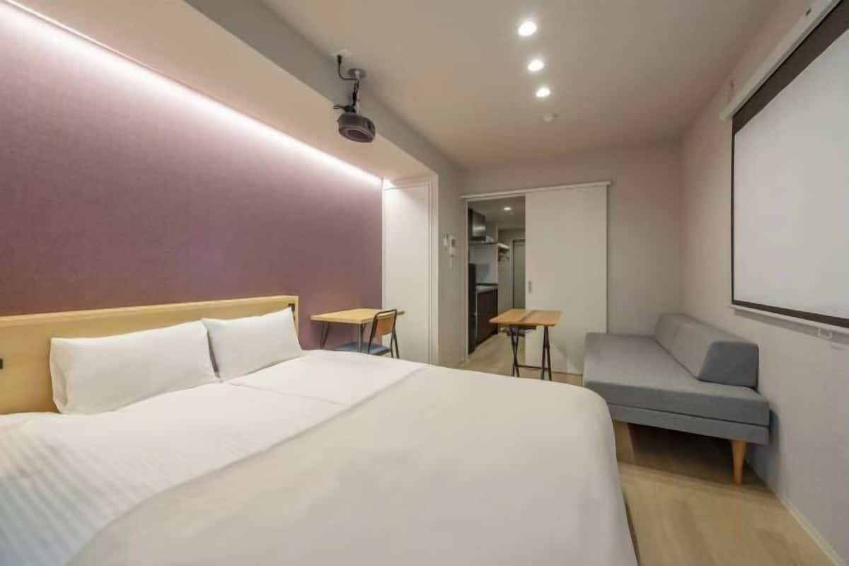 1 bedroom, desk, blackout curtains, iron/ironing board