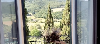 Accommodation nestled in the countryside, with natural landscapes, and meadows.