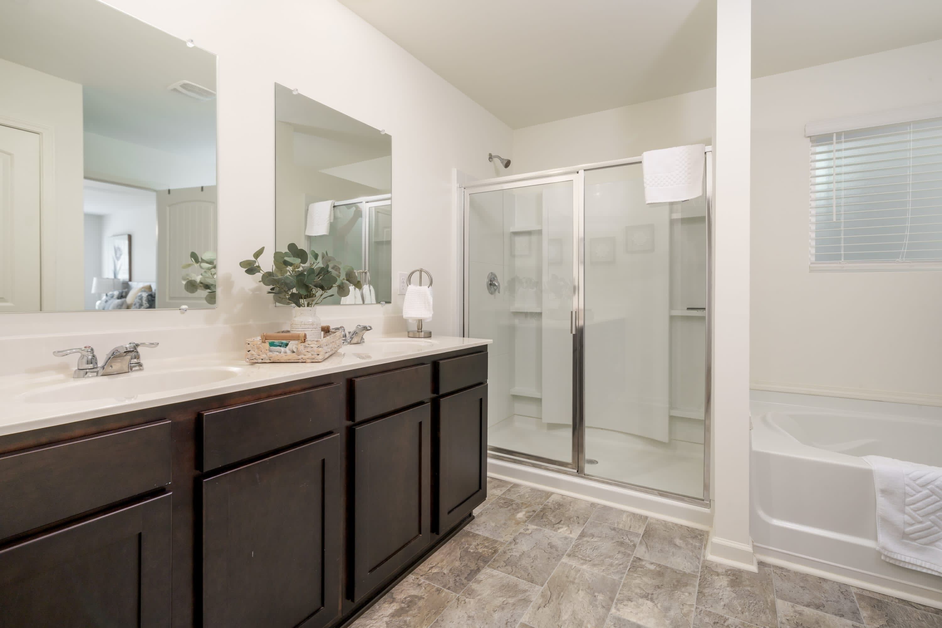 Shower, hair dryer, towels, shampoo