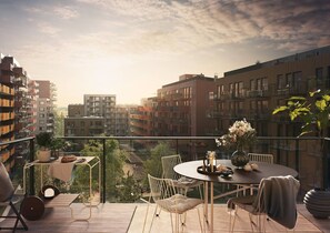 Leilighet, 1 soverom, balkong, byutsikt | Spiseområde