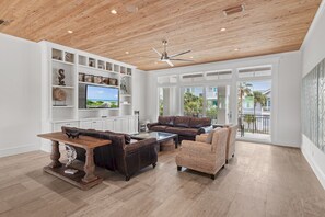 Fernseher, Kamin, Stereoanlage