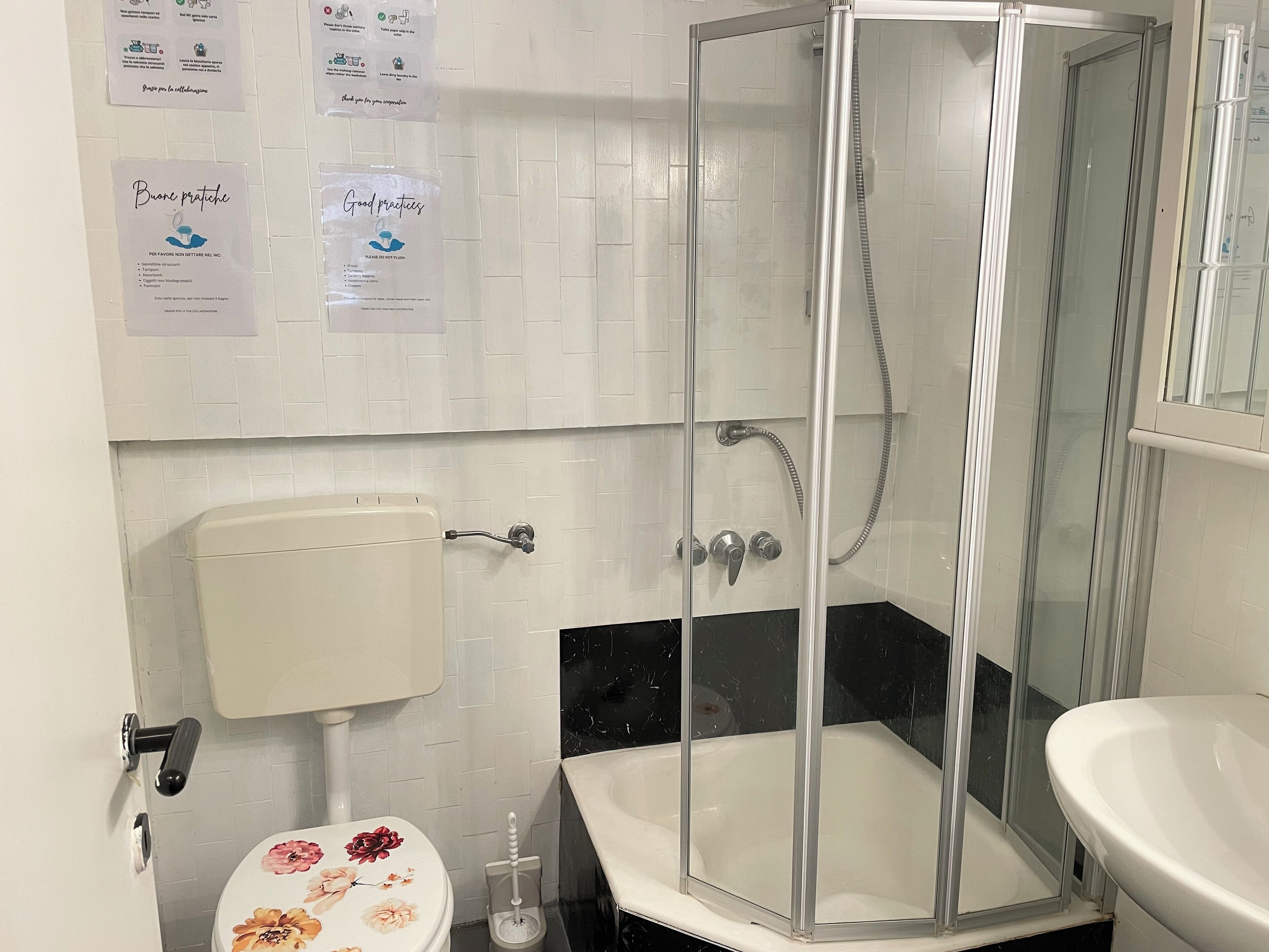 Hair dryer, bidet, towels, toilet paper