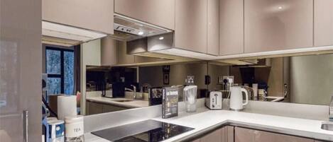 Apartment | Private kitchen | Fridge, microwave, oven, stovetop