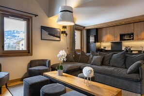 Living area - Wifi, swimming pool, sauna, hammam, terrace, balcony, parking, tv, ski locker, 89-96m², Megève (Megève)