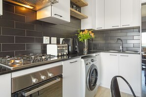 Fridge, microwave, oven, toaster