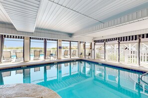 Indoor pool, a heated pool - Coastal condo with ocean views, beach access, jetted tub, pool & hot tub (North Myrtle Beach)