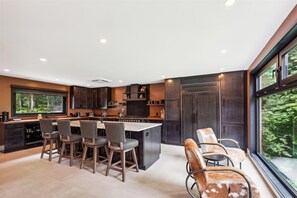 Fridge, microwave, oven, stovetop - Green Mountain Haus: 4 br, fireplaces, a/c, private pond, mountain views! (Stowe)