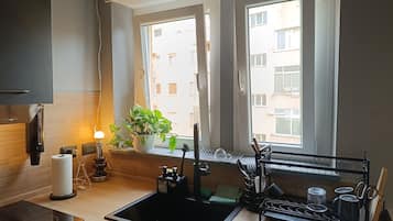 Full-sized fridge, microwave, oven, stovetop