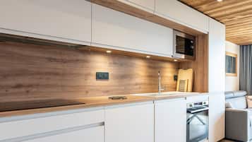 Frigorífico, microondas, horno y placa de cocina