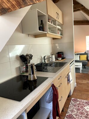 Kühlschrank, Mikrowelle, Herdplatte, Geschirrspüler