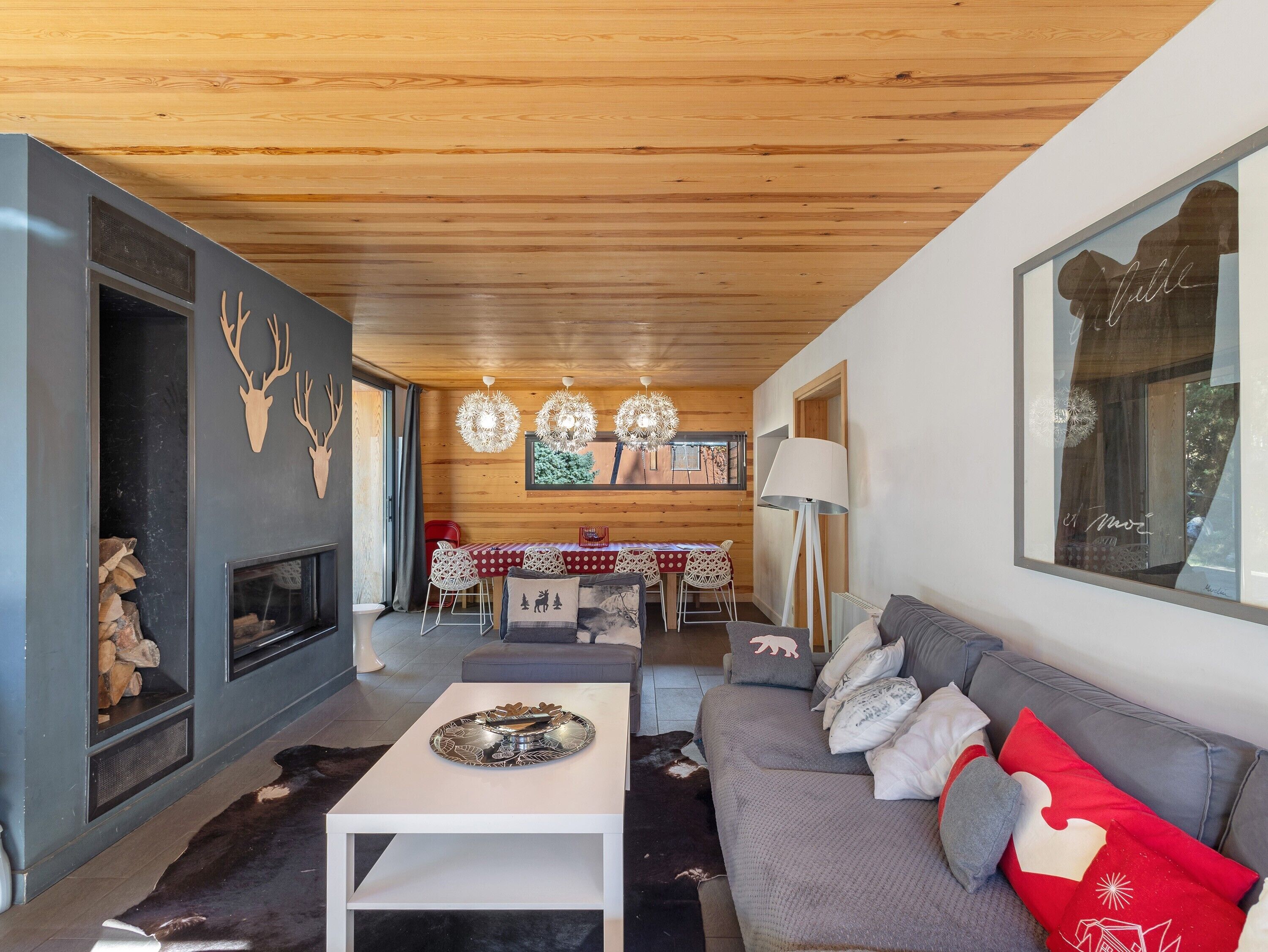 TV, fireplace