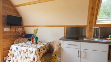 Fridge, microwave, stovetop, electric kettle