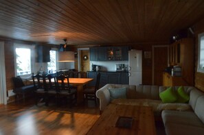 Smart TV, fireplace, DVD player, books