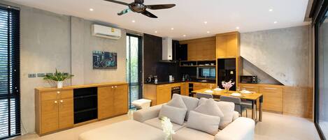 Design-villa - 1 soveværelse - udsigt til have | Opholdsområde | Fladskærms-tv