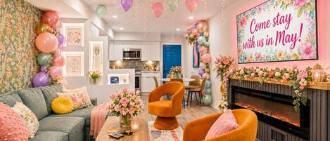 TV, fireplace, video games, books