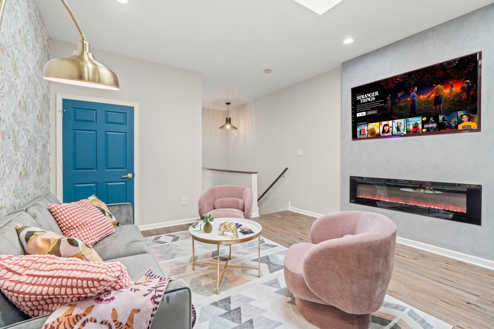 TV, fireplace, video games, books