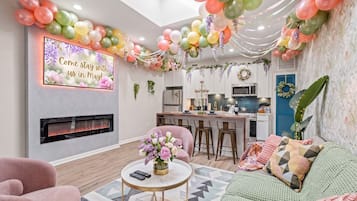 TV, fireplace, video games, books