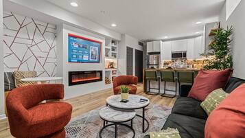 TV, fireplace, video games, books