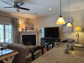 TV, fireplace, DVD player