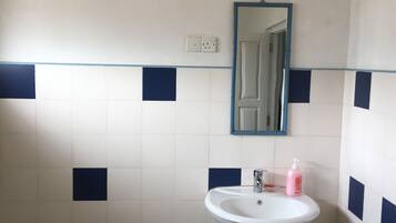 Shower, towels, toilet paper