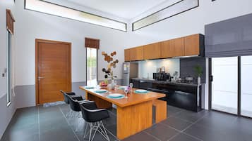 Exclusive Villa, 3 Bedrooms, Pool View | Private kitchen | Electric kettle, toaster