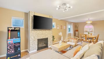 Smart TV, fireplace, video games, books