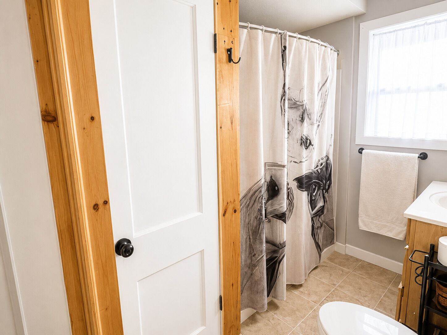 Shower, towels, soap, shampoo
