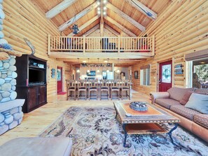 Smart TV, fireplace, DVD player, books