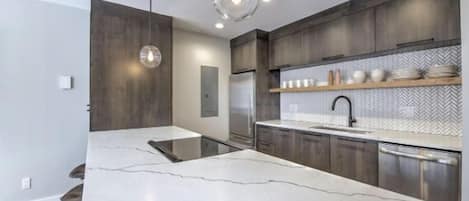 Condo, Multiple Beds, Patio, Pool View (Park Place C-103) | Private kitchen | Fridge, microwave, oven, stovetop