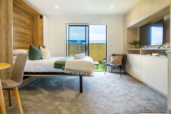 1 bedroom, desk, iron/ironing board, travel cot