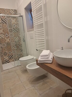 Ducha, secador de pelo, bidé y toallas