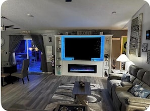 Smart TV, fireplace, video games, books