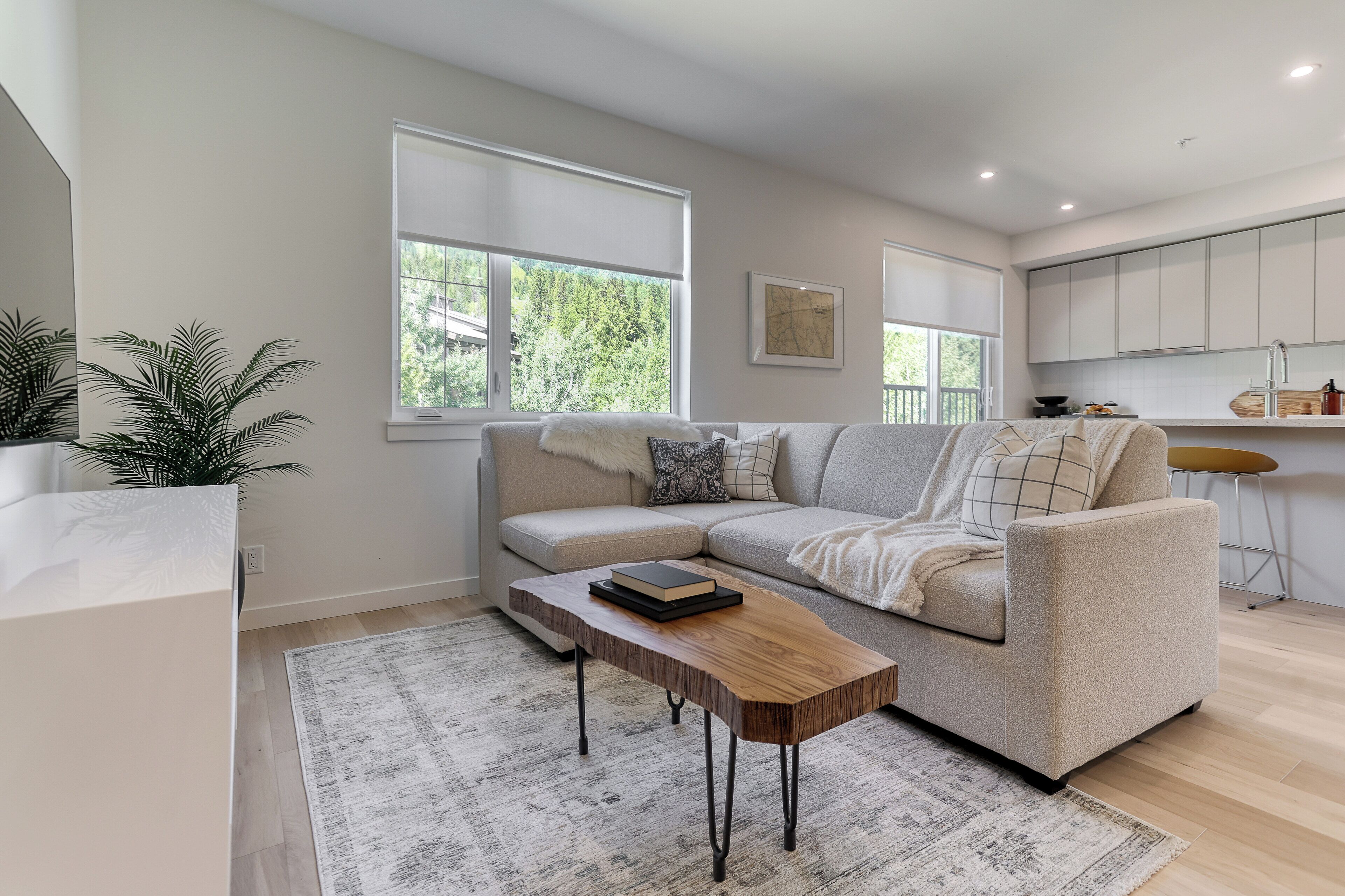 Appartement de base | Aire de séjour | Téléviseur connecté de 50 po avec télévision par câble, Netflix