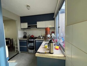 Fridge, microwave, toaster, blender