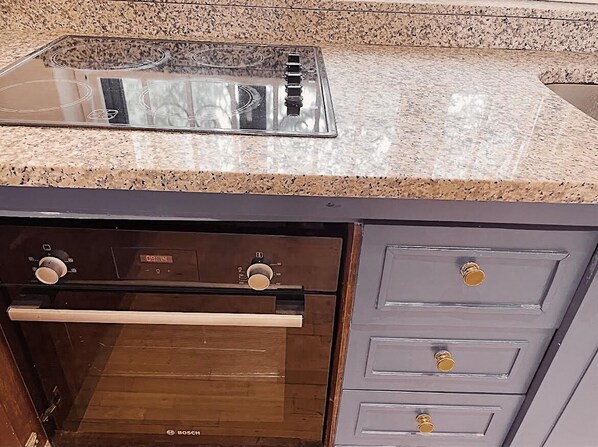 Business-Apartment | Gemeinschaftsküche | Großer Kühlschrank, Mikrowelle, Ofen, Herdplatte