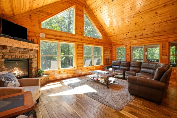 TV, fireplace - Scenic Solitude | Private Pond | Rec Room (Laurelville)