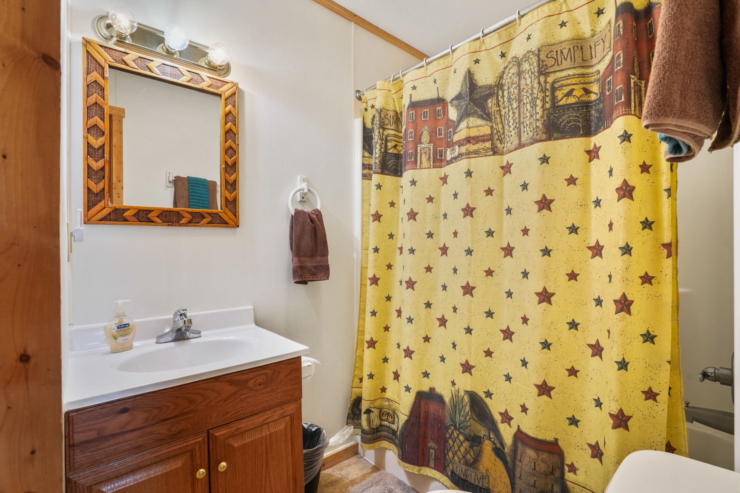 Shower, towels, soap, toilet paper