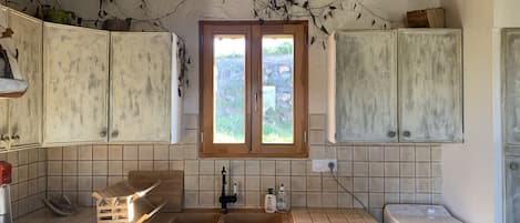 Fridge, oven, stovetop, coffee/tea maker