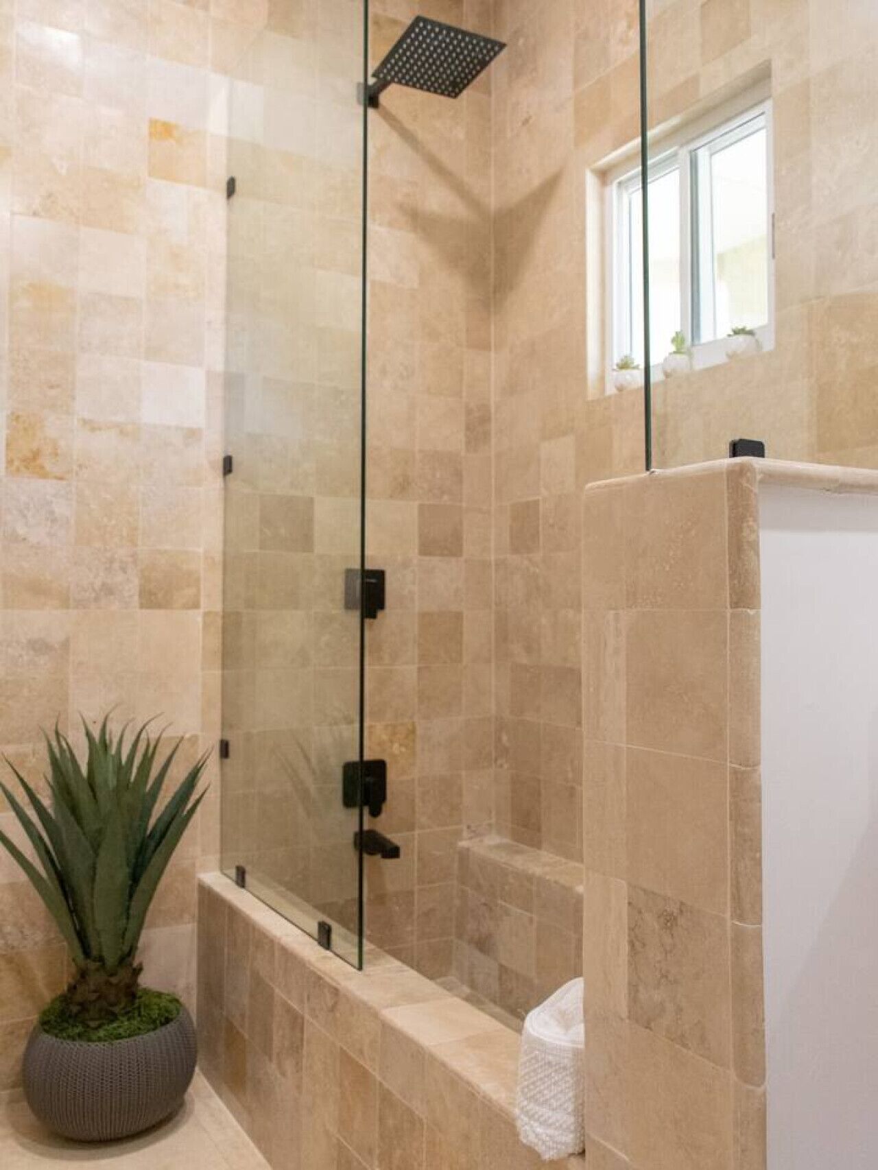 Shower, eco-friendly toiletries, hair dryer, towels