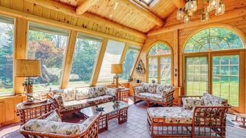 TV, fireplace, foosball