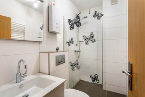 Shower, hair dryer, towels - Apartment 'Gästehaus Strycktal 2 Typ 07' with Private Terrace, Private Garden and Wi-Fi (Willingen-Stryck (Upland))